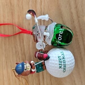 Squirrel and Snowman Bell Golf Ornaments Red Green White Christmas Gift Present